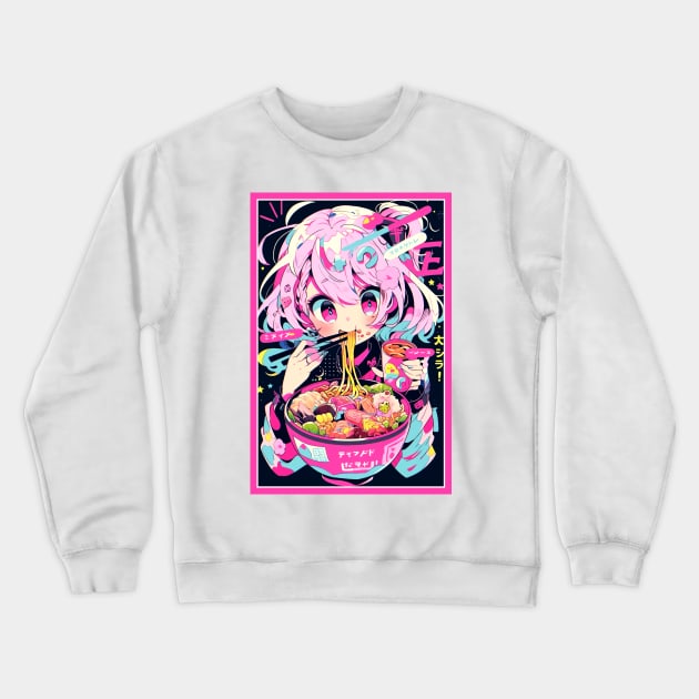 Cute Anime Girl |  Ramen Noodles | Hentaii Chibi Kawaii Design Crewneck Sweatshirt by AlNoah